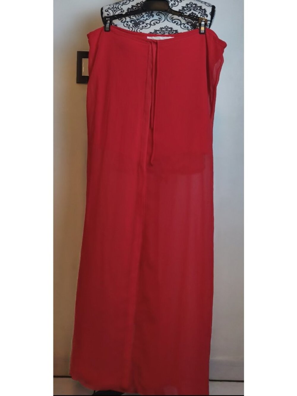 Rory Beca Red Chiffon Maxi Beach Cover Up Skirt Tie Waist XS Side Slit
